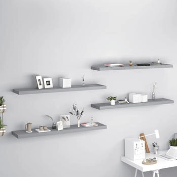 vidaXL Schwebende Wandregale 4 Stk. Grau 120x23,5x3,8 cm MDF (323864)