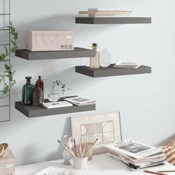 vidaXL Schweberegale 4 Stk. Hochglanz-Grau 40x23x3,8 cm MDF (323786)