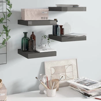 vidaXL Schweberegale 4 Stk. Hochglanz-Grau 23x23,5x3,8 cm MDF (323783)
