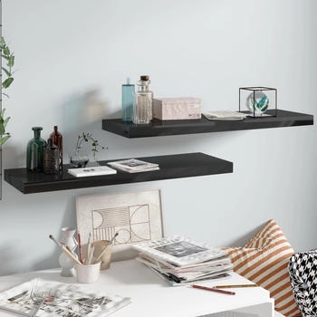 vidaXL Schweberegale 2 Stk. Hochglanz-Schwarz 80x23,5x3,8 cm MDF (323773)