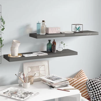 vidaXL Schweberegale 2 Stk. Hochglanz-Grau 90x23,5x3,8 cm MDF (323797)
