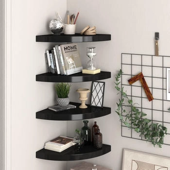 vidaXL Eck-Schweberegale 4 Stk. Schwarz 35x35x3,8 cm MDF (323921)