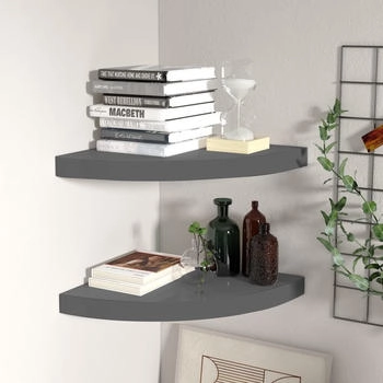 vidaXL Eck-Schweberegale 2 Stk. Hochglanz-Grau 35x35x3,8 cm MDF (323914)
