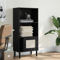 vidaXL B&uuml;cherschrank SENJA Rattan-Look Schwarz 60x35x130cm Kiefernholz