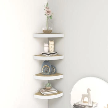 vidaXL Eck-Schweberegale 4 Stk. Eichen-Optik und Wei&szlig; 25x25x3,8 cm MDF (326632)