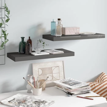 vidaXL Schweberegale 2 Stk. Hochglanz-Grau 60x23,5x3,8 cm MDF (323791)