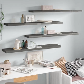vidaXL Schweberegale 4 Stk. Hochglanz-Grau 120x23,5x3,8 cm MDF (323801)