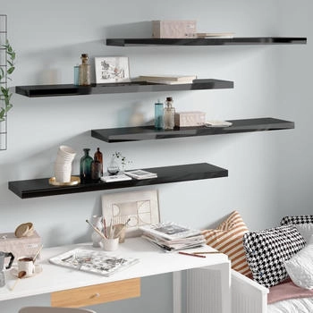 vidaXL Schweberegale 4 Stk. Hochglanz-Schwarz 120x23,5x3,8 cm MDF (323780)