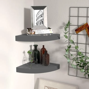 vidaXL Eck-Schweberegale 2 Stk. Hochglanz-Grau 25x25x3,8 cm MDF (323893)