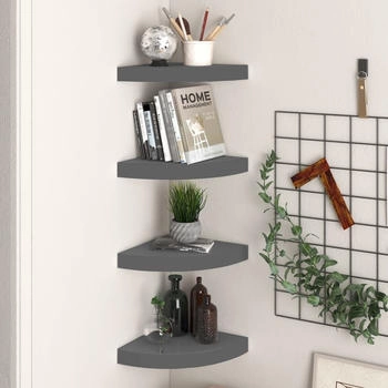 vidaXL Eck-Schweberegale 4 Stk. Hochglanz-Grau 25x25x3,8 cm MDF (323894)
