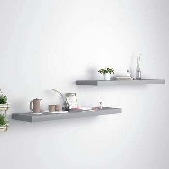 vidaXL Schwebende Wandregale 2 Stk. Grau 90x23,5x3,8cm MDF (323860)