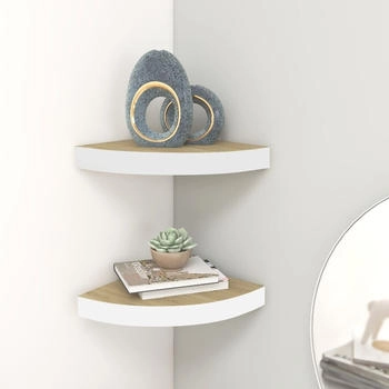 vidaXL Eck-Schweberegale 2 Stk. Eichen-Optik und Weiß 35x35x3,8 cm MDF (326640)