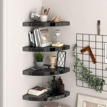 vidaXL Eck-Schweberegale 4 Stk. Hochglanz-Schwarz 35x35x3,8 cm MDF (323912)