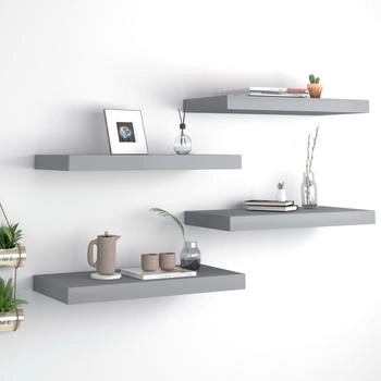 vidaXL Schweberegale 4 Stk. Grau 50x23x3,8 cm MDF (323852)