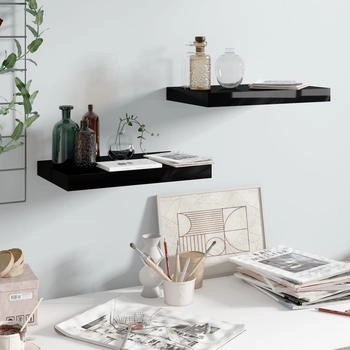 vidaXL Schweberegale 2 Stk. Hochglanz-Schwarz 40x23x3,8 cm MDF (323764)