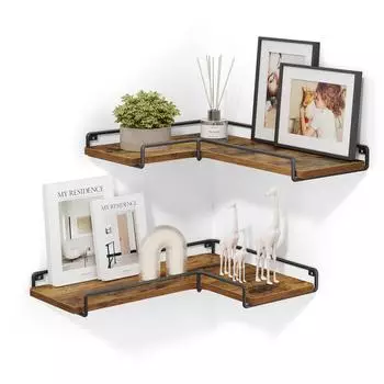 Vasagle L-f&ouml;rmiges Eckregal Wandregal 2er-Set, Industriestil, Holz (LLS831B01)
