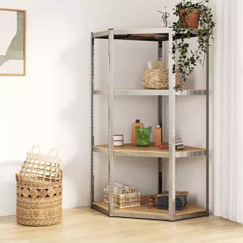 vidaXL Eckregal 4 B&ouml;den Stahl & Holzwerkstoff Silber (152851)