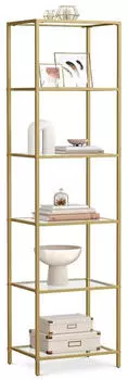 Vasagle Luis X Standregal 6 Ablagen, Temperglas, Gold (40x30x177,3cm)