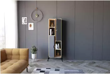 Hanah Home Sorrento Bücherregal mit Eisenbeinen, Sapphire Oak & Anthrazit, 48.2x160x30cm (835PUQ5308)