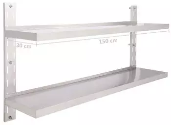 vidaXL Wandregal 2 Ablagen Edelstahl 150x30cm (51049)