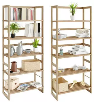 Casaria &Ouml;land Standregal 2er-Set, Kiefernholz, 5 B&ouml;den, 136x58x27cm (992730)