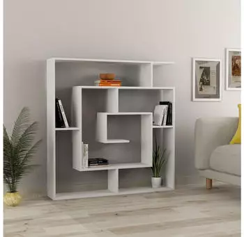 Decortie Labirent B&uuml;cherregal Raumteiler, Holzwerkstoff, Wei&szlig;, 125x129x22cm