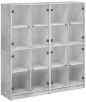 vidaXL B&uuml;cherschrank mit T&uuml;ren Betongrau 136x37x142 cm Holzwerkstoff