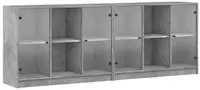 vidaXL B&uuml;cherschrank mit T&uuml;ren Betongrau 204x37x75 cm Holzwerkstoff