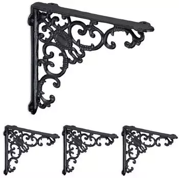 Relaxdays Regalwinkel antik 4er Set, Gusseisen, schwarz, 21,5x4x21,5cm (10050813_46)