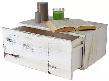 MCW Wandregal Arlon mit Schublade, Shabby-Look, Holz, wei&szlig;, 46x21x30cm