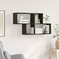 vidaXL Wandregal mit Regal Wandmontiert Schwarz Holzwerkstoff
