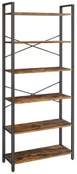 Vasagle Standregal 6 Ebenen, 30x78x185,5cm, vintagebraun-tintenschwarz (LLS082B01)