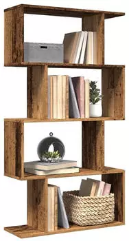 vidaXL Raumteiler-B&uuml;cherregal 4 B&ouml;den Altholz-Optik 70x24x129cm (858109)