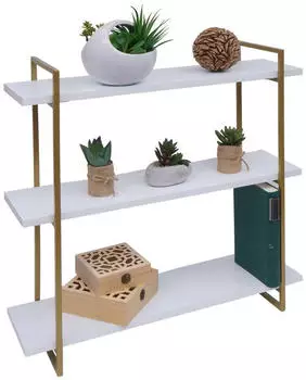 MCW Wandregal K78 3 Regalb&ouml;den Holz/Metall 60x60x18cm, wei&szlig;/gold (MCW-K78)