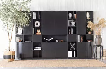 Woood Finca B&uuml;cherregal Kiefernholz 40x210cm Push-to-Open, schwarz