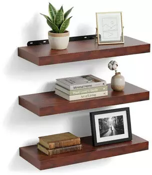 Relaxdays Wandregal 3er Set Industrial Holzoptik/Metall 40x23x4cm, braun/schwarz