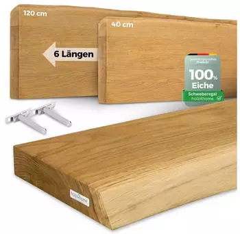 holz4home Wandregal mit Baumkante Massivholz Eiche Natur, 40cm
