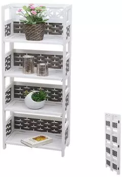 MCW Regal K86 klappbar 4 Ablagen Holz/Geflecht, wei&szlig;/grau (MCW-K86)