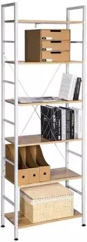 Woltu Standregal 6 Ebenen Holz/Metall 60x28x180cm Hellbraun/Weiß (RGB9307whe)