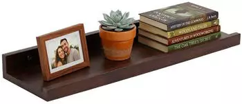 Relaxdays Wandregal Walnussholz, schmal, 40x15cm, dunkelbraun
