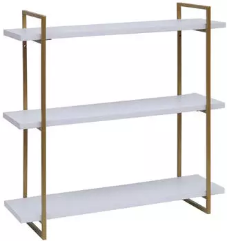Mendler HWC-K78 Wandregal Massivholz Industrial 3 B&ouml;den 60x60x18cm wei&szlig;/gold (98631)