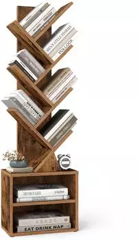 Vasagle Custos B&uuml;cherregal Baumform, 2 F&auml;cher, 20,3x38x123,2cm, Vintagebraun (LBC607KD01)