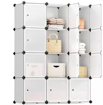 Songmics Modulares Regalsystem 12 W&uuml;rfel mit T&uuml;ren, Kunststoff, wei&szlig; (LPC342W01)