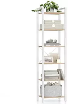 Vasagle B&uuml;cherregal 6 Ebenen 30x40x186cm Naturbeige & Mattwei&szlig; (LLS101N01)