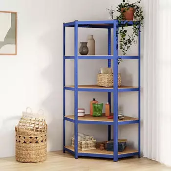 vidaXL Eckregal 5 Ebenen Blau Stahl und Holzwerkstoff (152873)