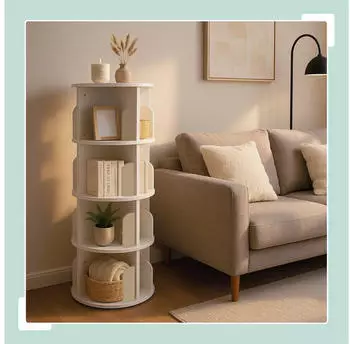 Relaxdays B&uuml;cherregal Drehregal Wei&szlig;, Holzwerkstoff, 40x128x40cm (10051423_49)