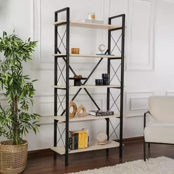 Hanah Home Elysian Bücherregal Spanplatte melaminbeschichtet Travertin & Schwarz 90x33,5x180cm (241NRD1336)