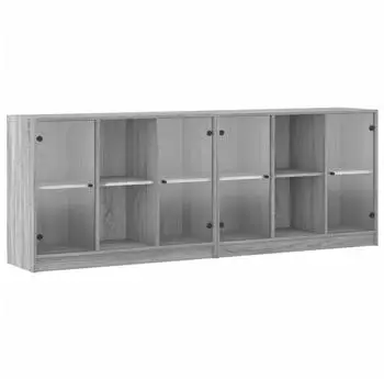 vidaXL B&uuml;cherschrank mit T&uuml;ren Grau Sonoma 204x37x75cm Holzwerkstoff
