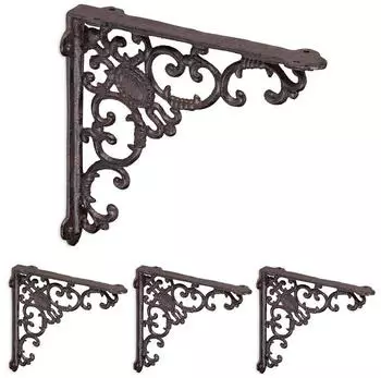Relaxdays Antike Regalwinkel 4er Set, Gusseisen, braun, 21,5x4x21,5cm (10050813_93)