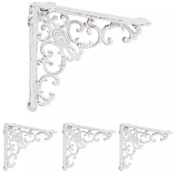 Relaxdays Antike Regalwinkel 4er Set, Gusseisen, wei&szlig;, 21,5x4x21,5cm (10050813_49)